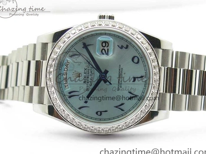 0417 Day Date 40mm SS BP Maker Best Edition Diamond Bezel Blue Dial Arabic Markers On SS Bracelet A Lightweight 2883